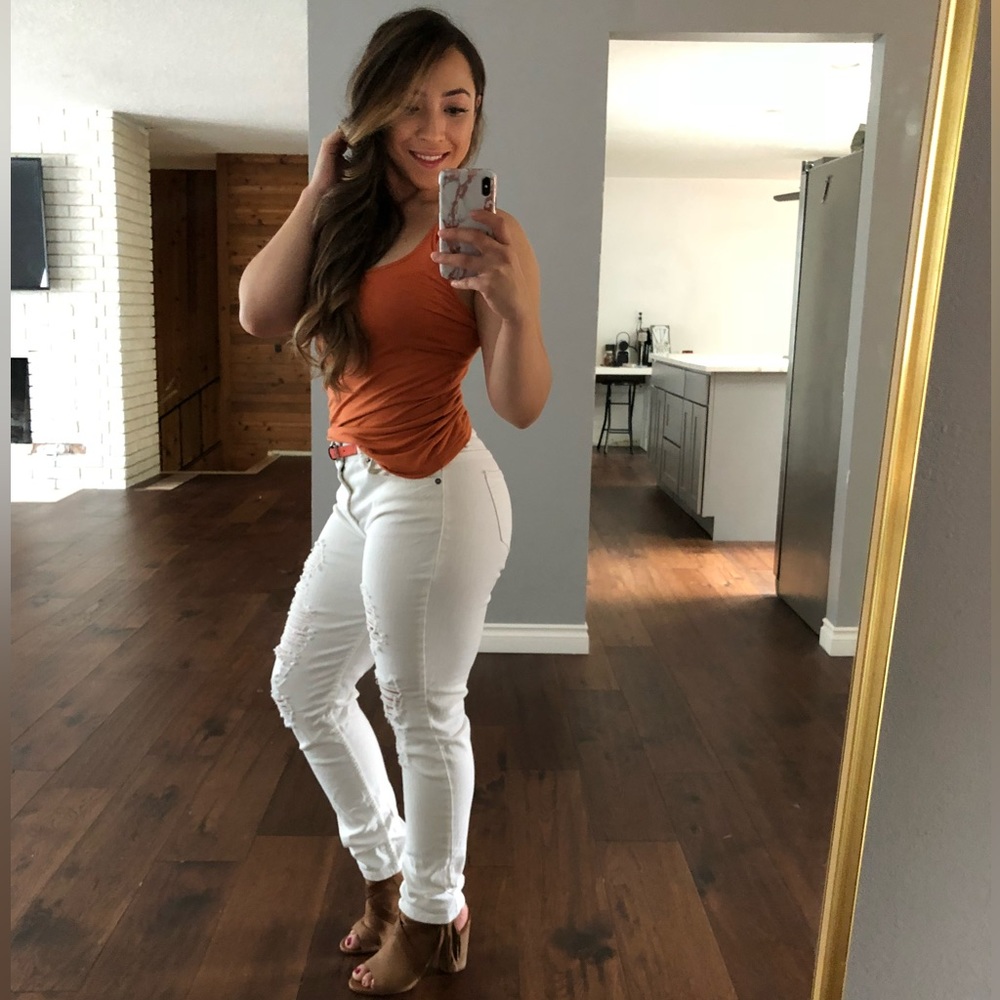 Forever21 white distressed jeans